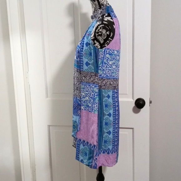 🆕️ 💜HTF Alice & Trixie💜 - Blue/Purple Floral Faux Wrap Halter Neck Silk Dress - Picture 6 of 14